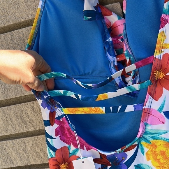 Bleu Rod Beattie Ruffle Lattice Plunge One Piece Swimsuit Sz 8 - Picture 10 of 13